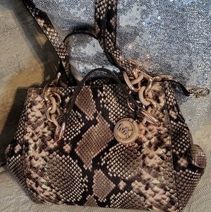 Michael Kors Brown Embossed Shoulder Bag with Metallic Accents